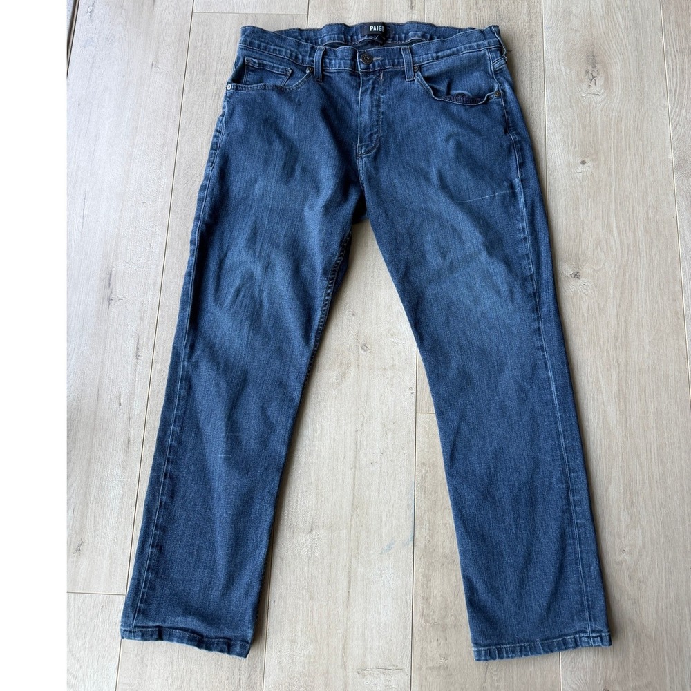PAIGE Federal Slim Straight Jeans Men's Size 33 Dark Blue Stretch Denim USA